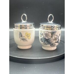2 VTG ROYAL‎ WORCESTER WOODLAND FLORAL PORCELAIN SINGLE EGG CODDLERS 3,5"